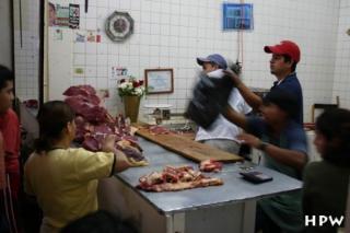 San Cristobal de las Casas-auf dem Markt-Fleisch ohne Kühlung bei 35 Grad