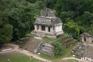 Palenque-Tempel der Sonne-Blick vom Tempel des Kreuzes